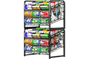ISWEES 6-Tier Stackable Can Rack Organizer for Pantry, Adjustable Can Dispenser Holds Up to 60 Cans, with 12 Hooks, Can Storage Holder for Various Ounces of Canned Food Soda Drinks, Black, 2 Pack
