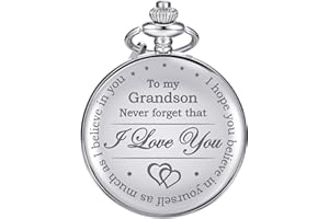 HICARER Memory Gift to My Grandson Pocket Watch, I Love You to Grandson Gift from Grandpa Grandma