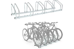 Todeco Rastrelliera Biciclette 5 Posti, Porta Biciclette da Terra per Pneumatici Inferiore a 55 mm, Supporto Bici da Terra, Garage Biciclette da Esterno, Installazione a Pavimento e Parete