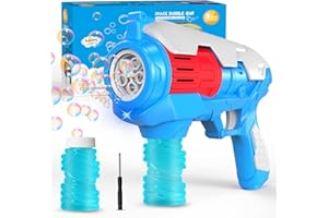 P PANACARE Pistola Bolle per Bambini,Creatore di Bolle a 5 Fori con Luci,Soluzione a bolle,Musica ON/OFF,5000+ Bolle al Minuto,Giocattoli che Soffia Bolle di Compleanno per Bambini età Superiore ai 3 Anni