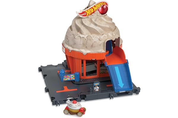 Hot Wheels City-banset med 1 Hot Wheels-bil, bana som går att sätta ihop med andra set, lekset med glasskiosk, HKX38