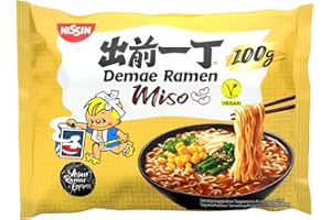 ‎NISSIN NISSIN Demae Ramen – Miso, 10er Pack, Instant-Nudeln japanischer Art, mit Miso-Geschmack und asiatischen Gewürzen, vegan, schnell und einfach zubereitet, asiatisches Essen (10 x 100 g)