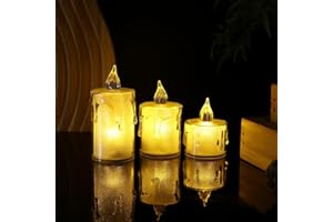 Ronoza 3 sztuki świeczek LED typu tealight, bez płomienia, ciepła biel, świece wotywne LED, nadają się na Walentynki, dekoracja ślubna, dekoracja imprezowa (S-M-L)