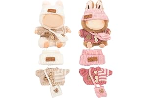 BAFIWU Doll Clothes for 17cm Plush Dolls, 2 Sets of Lu-bubu Doll Knitted Outfit Dress Up Clothing Set Doll Accessories, Not Include Dolls (White and Pink)