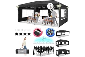 HOTEEL Gazebo 3x6 Pieghevole Impermeabile Con 6 Pareti Gazebo Esterno Resistente Robusto Professionale Richiudibile Per Feste, Matrimoni, Mercato, Con 4 Sacchi Di Sabbia E Borsa Per Il Trasporto