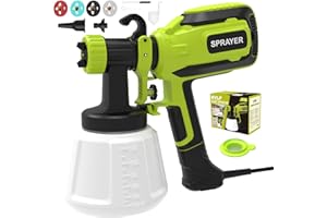 RAZIOL Pistola Pintura, Pistola Pintura Electrica HVLP de 700W con Conexiones para Limpieza y Soplado, 4 Boquillas y 3 Patrones, para Cobertizos de Muebles, Gabinetes, Cercas, Paredes, Puertas, etc