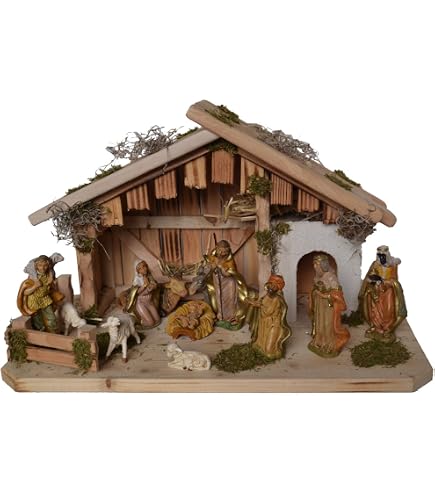 Cabane Avec Étable En Liège Et Bois - 50x26x36 Cm - Avec Lumières - Pour Figurines 10-12 Cm - Décoration Ferme
