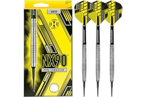 Harrows NX90 Set di Freccette con Punta Morbida al 90% in tungsteno da 18 g e 20 g - Include astine Midi Supergrip Nere e Alette Micron NX90