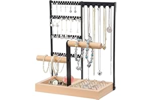 Caluself Présentoir à bijoux porte-chaîne, arbre à bijoux à 4 niveaux, support pour montre et boucles d'oreilles, rangement pour bagues, bracelets et accessoires
