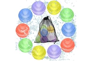 Kavjizy Reusable Water Balloons, 10 Pcs Quick Refillable Silicone Water Balloons with Storage Mesh Bag, Magnetic Water Balls, Silicone Water Bombs for Summer Outdoor Activities
