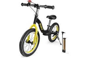 I BUY IT 14/16 Zoll Laufrad ab 3 4 5 6 7 Jahre Jungen Mädchen, Verstellbares Kinder Laufräder mit Bremse & Ständer, Kinderlaufrad ohne Pedale mit Luftreifen & Fußstütze