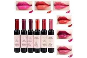 NIHEXO Lápiz labial líquido de vino de 1/6 colores, para maquillaje de larga duración, mate, tinte para botella de vino, juego de tinte de labios impermeable, tinte de labios de brillo de labios(RD02)