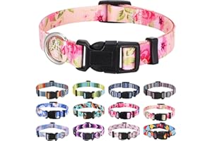 Mihqy Collare per Cani, Morbido Regolabile Collari per Cani, Gatti, Cuccioli di Taglia Piccola Media Grande, Bohémien, Floreale, Geometrico, Tribale Disegno（Rosa,S)