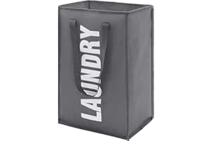 Maxsilan 50L Laundry Basket with Extended Handle, Collapisable Laundry Bag, Foldable Laundry Hamper, Folding Washing Storage Bin, Dark Grey