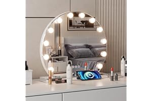 YOURLITE Miroir Maquillage Hollywood D50 cm, 12 Ampoules LED à intensité Variable, 3 températures de Couleur, Port de Chargement USB, Convient pour la Chambre