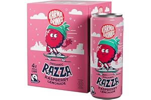 Karma Drinks Razza Raspberry Pink Lemonade - 4 x 250ml Cans - Natural Fizzy Soft Drinks, Fairtrade, Organic & Vegan