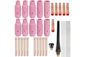 QAQGEAR 38 Pezzi Accessori per torce Saldatura per TIG Parti di Usura ugelli per Gas Ugelli in Ceramica ad ago di tungsteno Set di elettrodi di tungsteno per WP-17 WP-18 WP-26 SR-17 SR-26