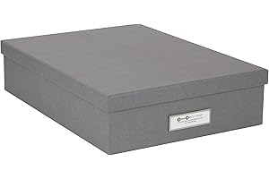 Bigso Box of Sweden OSKAR Pudełko na dokumenty A4, broszury itd. – półka na biurko z pokrywką i uchwytem – pudełko do przechowywania z płyty pilśniowej i papieru – szare
