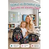 Kore Model 3&rsquo;l&uuml; Set İlkokul-Ortaokul &Ccedil;antası Kız, &Ccedil;ocuk Sırt &Ccedil;antası Okul &Ccedil;antası, Kız&Ccedil;ocuk Desenli İlkokul Ortaokul &Ccedil;antası,