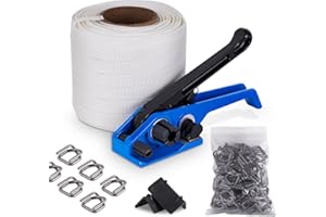 BAOSHISHAN Umreifungsset mit 19mm Textilband gewebt für Palettenverpackung (2-in-1 Spanner, 100m Textil Umreifungsband, 100 Phosphatknopf, 20 Verpackungsecke)