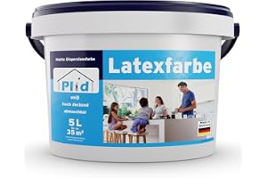 Plid Latexfärg vit matt – tvättbar färg inomhus för kök och badrum – latexfärg tvättbar, lätt att rengöra och inte slamande – tvättbar, inte fyllande (5 000 ml – matt)