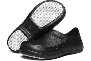 BELLA BAYS Chef Kitchen Shoes Men Women Non Slip Garden Hospital Work Clog Slip Resistant Unisex Restaurant Shoes Lightweight Comfort Black/White/Orange UK5-10