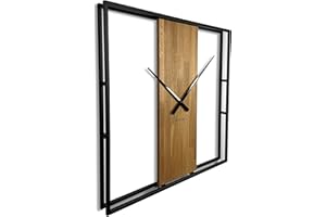 FLEXISTYLE Zegar ścienny duży XXL, LOFT, kwadratowy, metalowy, drewno, średnica 80 cm