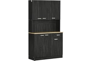 HOMCOM Alacena de Cocina Mueble Auxiliar de Cocina Alta con 6 Puertas Cajón Encimera Abierta y Estantes Ajustables Estilo Moderno Negro Veteado 101x39x180 cm