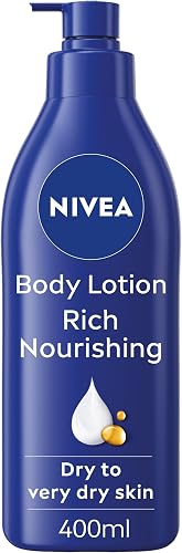 NIVEA Rich Nourishing Body Lotion (400ml), Rich 72H Hydration Moisturiser for Dry Skin Made with Deep Moisture Serum and Almond Oil, Intensive Hydration Body Lotion