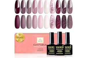 ‎YSUVIN YSUVIN UV Nagellack, 10 Farben Gel Nagellack, Natur Elfenbein Rosa Rotweinrot Glitzer Rot Tränken Sie den UV-Nagellack für Anfänger DIY Nail Art Maniküre Salon, Langlebig, 8ML