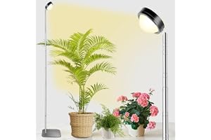 fayleer Växtlampa LED Fullspektrum med Optisk Lins och Timer | Varmvit, växtlampa med stativ, metallfot, 30–145cm, runt huvud