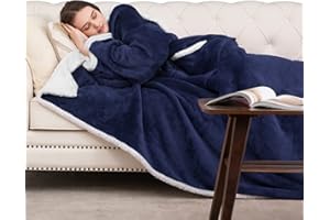 ‎HBSELECT HBselect Cuddly Blanket with Sleeves and Foot Pocket Fluffy Sherpa Super Warm Soft Fleece Blanket Bedspread TV Blanket for Putting On Gift for Girlfriend Mum