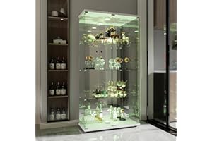 JiaOyu Vetrina in vetro con illuminazione a LED, 4 livelli con 2 ante e serratura, vetrina espositiva per collezionismo antipolvere, vetrinetta espositiva per soggiorno, camera da letto, ufficio