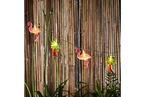 Lights4fun 10 luces LED para fiestas de flamencos y palmeras con pilas para interiores y exteriores