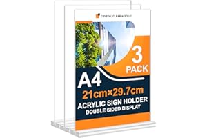Arrobust Tischaufsteller A4, 3 Stück Preisschilder Aufsteller Tischständer Doppelseitiger Vertikaler Acryl T-Ständer für Fotorahmen, Heim, Büro, Speisekarte, Einzelhandel, Messe (A4-3pack)