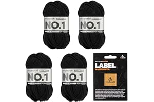 ‎MYBOSHI myboshi No.1 Wolle zum Häkeln und Stricken, Schnellstrickgarn, inkl. Label, Strickwolle, Häkelwolle, mulesing-frei, Ll. 55m /50g, 30% Wolle (Merinowolle) Schwarz (Schwarz), 4 Knäuel