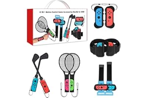 AOPUTTRIVER 10 in 1 Kit di Accessori per Nintendo Switch Sport, Switch Sport Set di Accessori: Mazze da Golf, Racchette da Badminton e Tennis, Braccialetti Regolabili, Joy-con, GripCinturino per Gambe da Calcio