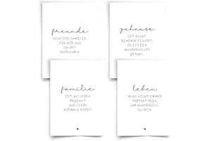 ‎DONARI Liebevoll gestaltete Postkarten mit Sprüchen 4er Set ● Postkarten für Freunde und Familie ● Schwarz Weiss Postkarten in A6