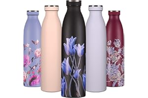 B2DO Bouteille d'eau Isotherme 750ml Noir Fleur de Lune | Gourde métallique réutilisable en acier inoxydable à double paroi sous vide | Gourde isotherme de sport anti-fuite | Bouteille isotherme