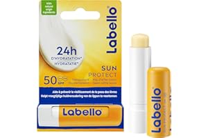 LABELLO Sun ProtectProtection Solaire FPS 50 (1 x 5,5 ml), stick lèvres protection UVA/UVB & hydratation 24 h, baume à lèvres au beurre de karité et huiles naturelles enrichies en vitamines C & E