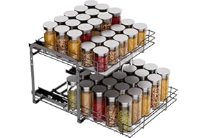 MAYZOLOP Porta Spezie Per Cucina, Nero Portaspezie Salvaspazio, Portaspezie Regolabili in Altezza Per L'interno Degli Armadietti, Organizzatore Per Armadietti Estraibili, P27*L28.4*H23.7cm