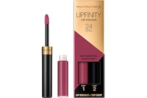 Max Factor Lipfinity Lip Colour Rossetto a Lunga Durata 2 in 1 con Finish Lucido, Rossetto Liquido e Balsamo Idratante per Labbra Morbide e Lucenti - 330 Essential Burgundy, 2,3 ml + 1,9 g
