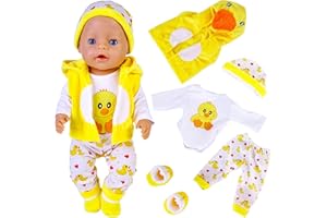 CARREUTY Vêtements de Poupée 35-43 cm, Comprend Chapeau Chaussettes Manches Longues Pantalons Gilet, Joli Canard en Coton Jaune pour poupées New Born, Cadeaux pour Filles Garçons