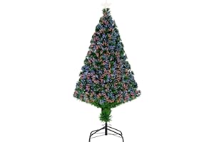 HOMCOM Sapin de Noël Artificiel Lumineux 120H cm Fibre Optique Multicolore + Support Pied 130 Branches étoile Sommet Brillante Vert