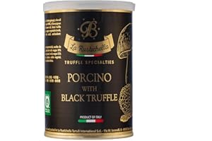 La Rustichella - Salsa di Funghi Porcini Cubettati e Tartufo Nero 350g, Vegan, Gluten Free, Cholesterol Free - Prelibatezza Italiana