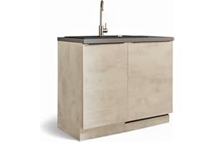 ‎STELLA TRADING Sanibel Modern Kitchen Sink Base Cabinet in Chromix White, Chromix Anthracite FSC Certified - Spacious Kitchen Cabinet with Lots of Storage Space - 110 x 94 x 60 cm (W x H x D)