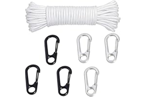 XCNPER Flag Pole Rope, 16m Flagpole Rope with 6 Flag Clips, Durable Flag Pole Accessories for Home, School, Government, and Commercial Events, Black and White Flag Clips Included