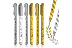 newatty Metallici Pennarelli Oro Argento, 6 Marcatore Vernice Lucida Paint Pennarelli Acrilici Indelebile Penne Acriliche Marker Metallici per Dipingere Sassi Legno Vetro Ceramica Tela Tessuti
