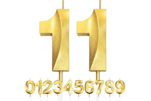 MAKOTO NOBU 11th Birthday Candle, 3D Design Gold Glitter Number Candles, Cake Topper Decorations, Cake Candle for Birthday Party, Wedding Anniversary, Baby Shower, Party Decoration