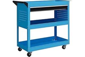 DURHAND Wózek warsztatowy warsztatowy 3-poziomowy wózek narzędziowy z szufladą, boczny uchwyt narzędziowy i uchwyt, stacja warsztatowa do garażu, magazynu, narzędzi dla majsterkowiczów, 82x35x76cm,